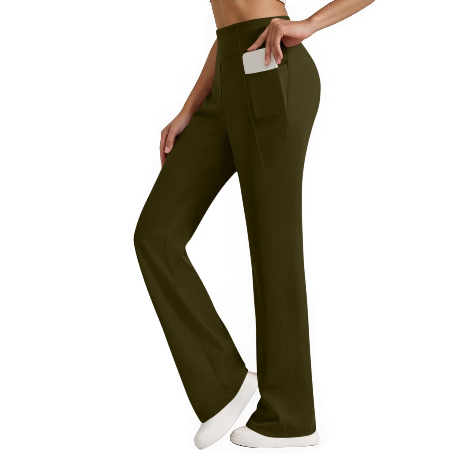 

Women s High-Waisted Casual Athletic Slim-Fit Outdoor Fitness Yoga Pants With Pockets L армия зеленый