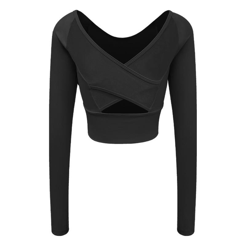 Womens Long Sleeve Yoga Top With Built-in Bra Support Cross Back Fitness Workout Shirt Winter