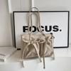 2025 New Korean Bow Nylon Shoulder Bag Folded Large Capacity Commuter Women's Handbag Fashionable and Sweet Design Tote Bag