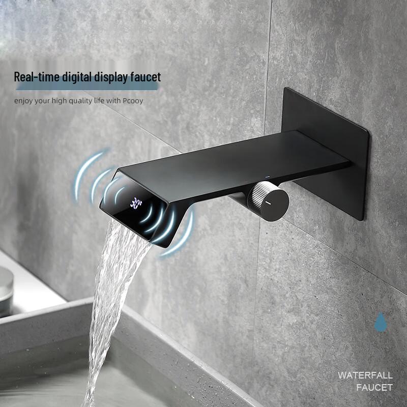 Digital Display Wall-Mounted Waterfall Basin Faucet