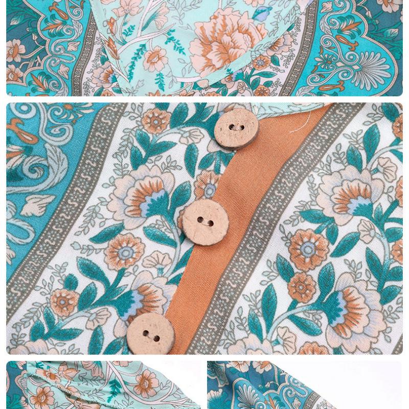 Nová Móda Vintage Šaty s Krátkým Rukávem Dámské Výstřih do V Tištěné Zelené Elegantní Šaty na Léto Áčkový Střih Vysoký Pas Ležérní Dámské Šaty 24340