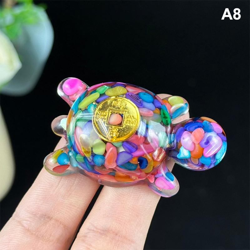 Money Turtle Statue Wealth-Attracting Feng Shui Good Luck Charm Crystal Resin Decorative Turtle Ornament Home Office Decor