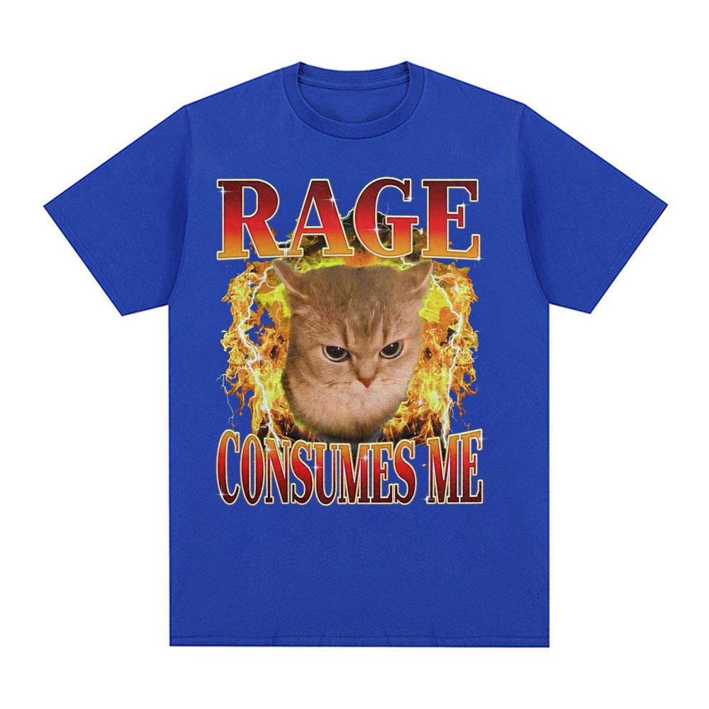 Anger drains my confusion Meme Fun T-shirt, Angry cat Fire T-shirt graphic men's T-shirt casual comic T-shirt