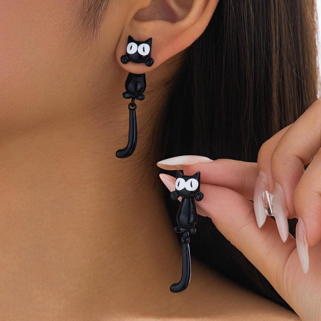 Charming Black Cat Cartoon Earrings - Unique Design & Fun Women’s Fashion Accessories