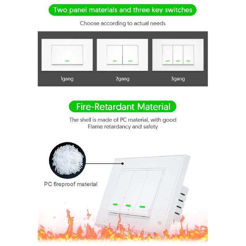 Milfra Smart Wifi Switch Neutral Wire Optional Intelligent Wall Button Light Switches AC100-240V Tuya APP Voice Control by Alexa