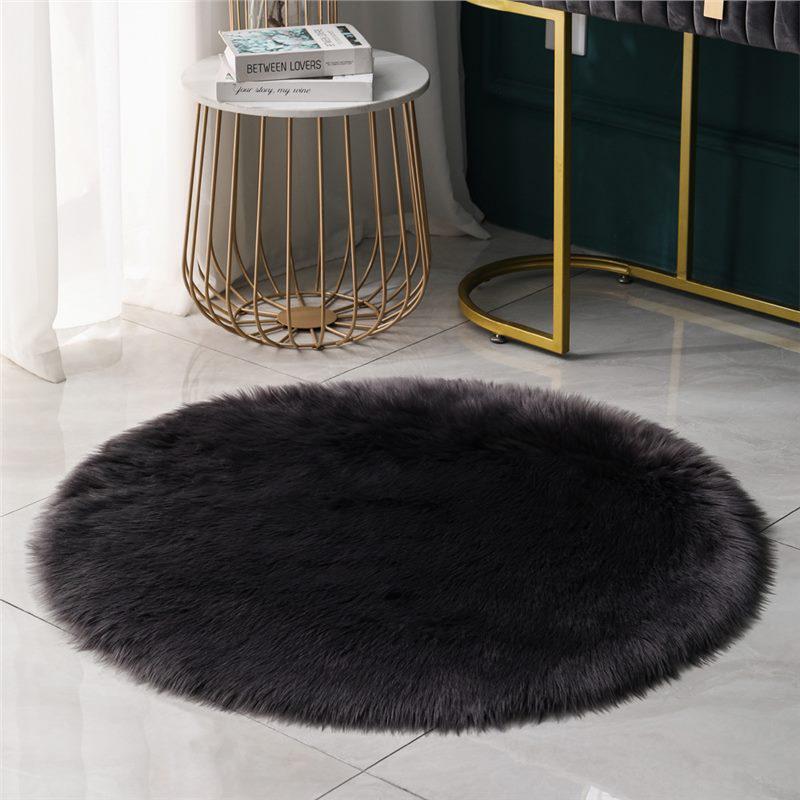 Modern Plush Round Faux Wool Floor Mat for Computer Chairs and Bedrooms