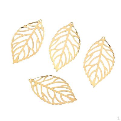 100 Pcs Hollow Filigree Charms Leaf Pendant Bracelet Crafts Making Beads - Gold