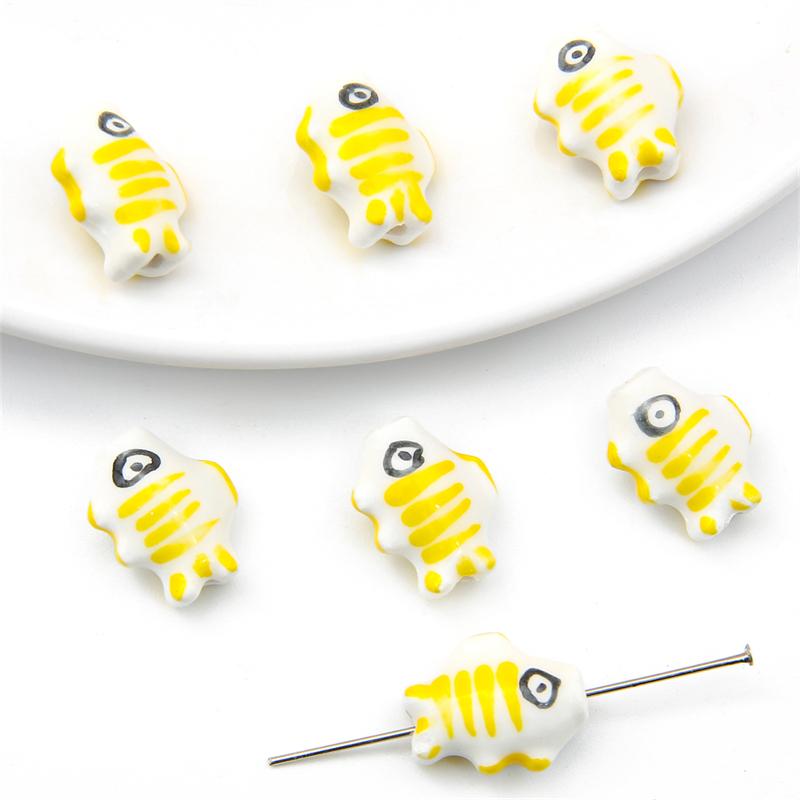 2pcs Hand-Paint Ceramic Porcelain Fish Beads Charm Loose Spacer Beads for Necklace Earring Bracelet DIY Jewelry Craft Making
