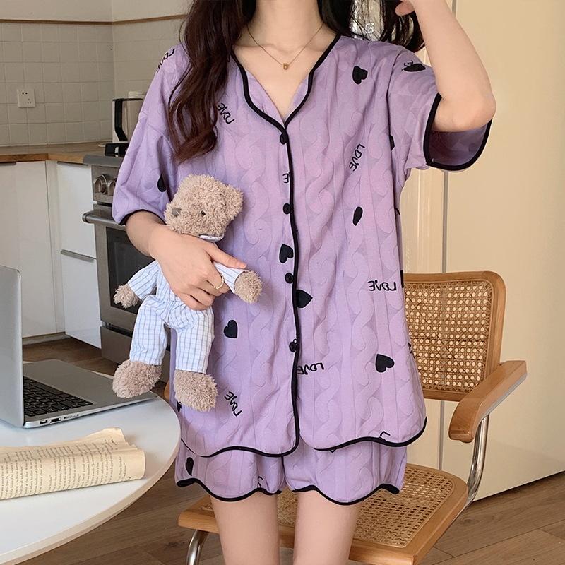 Pajamas Women'S Short-Sleeved Shorts Thin Korean Version Style Sweet Cartoon Loungewear Suit Can Be Worn Outside