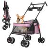 Cochecito para Mascotas de 4 Ruedas Cochecito de 4 Ruedas, Cochecito Plegable para Viaje con Manillar Ajustable, Malla Transpirable y Visible, Portavasos para Pequeños
