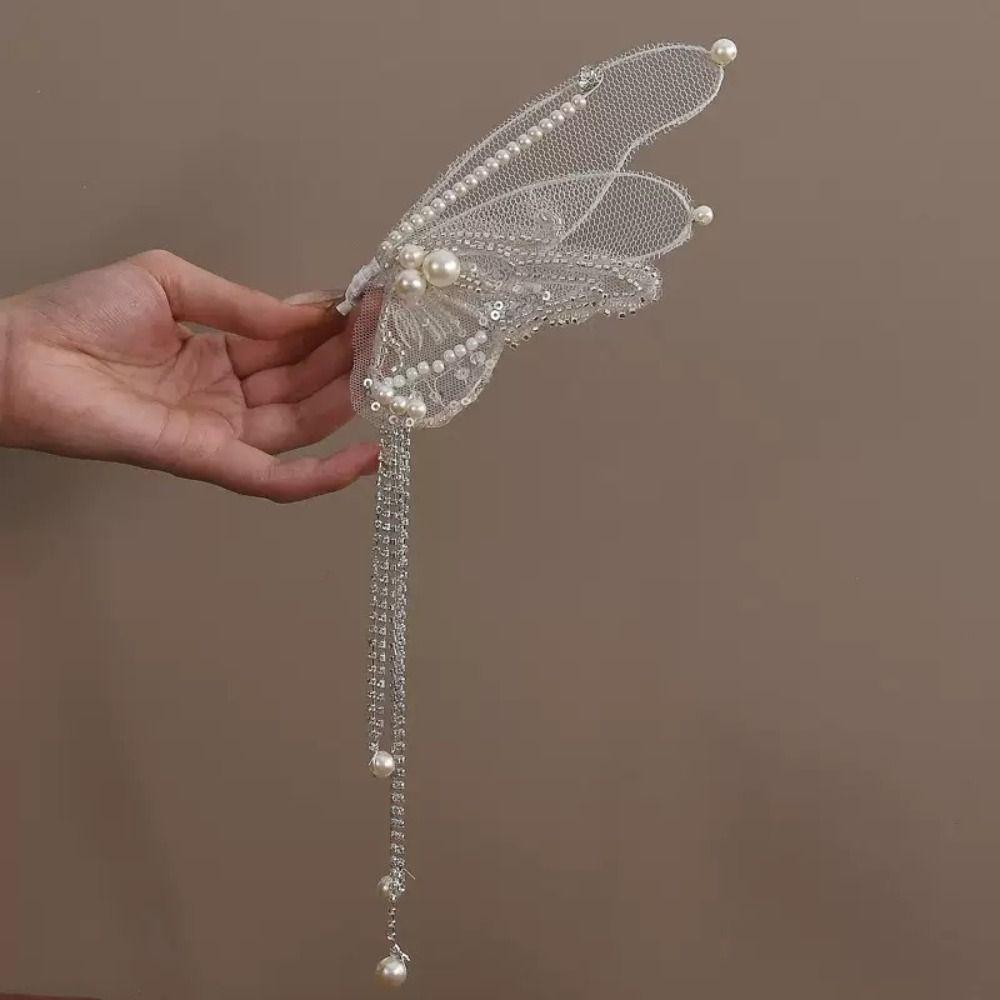 Beaded Pearl Barrettes Tassel Duckbill Clips Sweet Butterfly Hair Clips Wedding