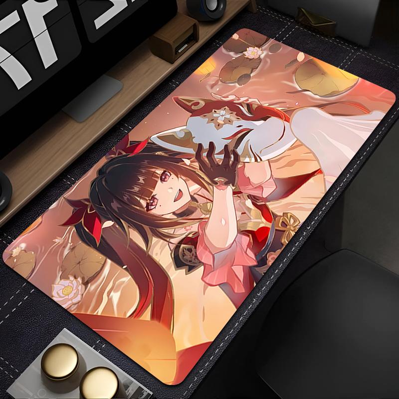 Gaming Mouse Pad Large Desk Mat Antislip Rubber Base Stitched Edges Edgy Red Anime Girl Print for Gaming  Office Desk Use