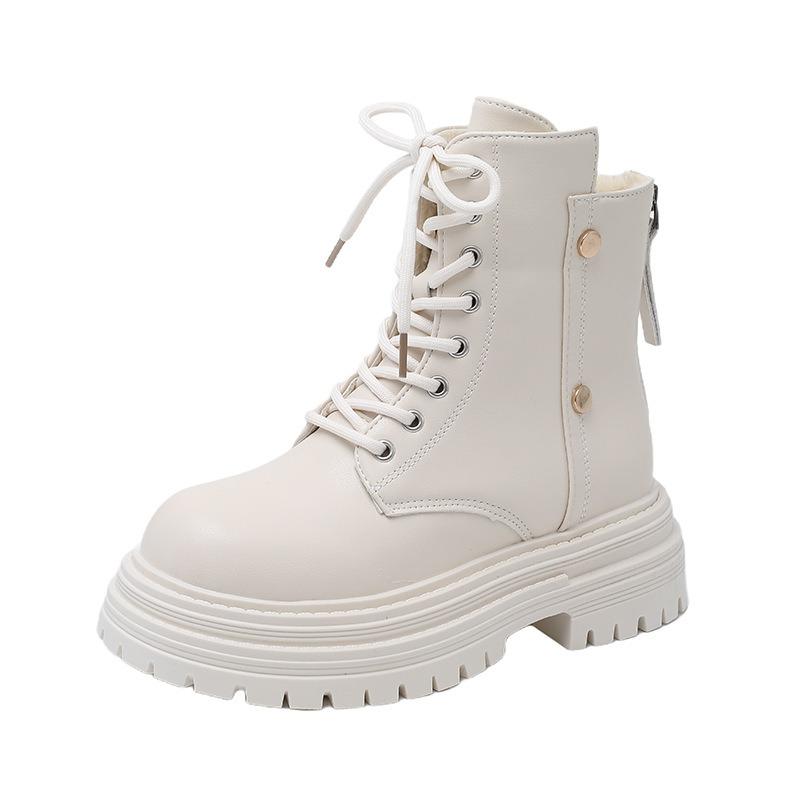 Martin-Stiefel mit dicker Sohle für Damen Herbst und Winter neu niedrigschaftig Reißverschluss hinten Lokomotiv-Damenstiefel mit runder Spitze Stiefeletten für Damen