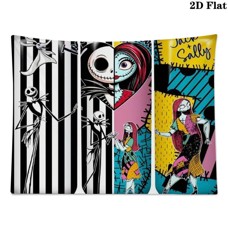 Jack & Sally Wall Tapestry Aesthetic Wall Hanging Printed Fabric Blanket Decorative Tapestries for Bedroom Living Room Home Decor