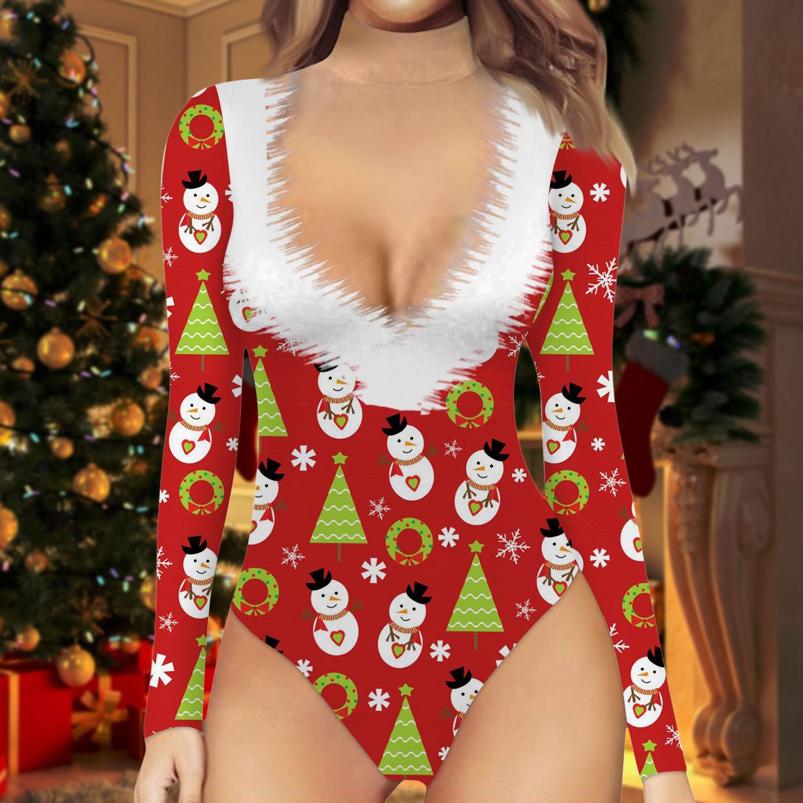 

Женская цельная футболка с длинным рукавом и полувысоким воротом, боди с рождественским принтом