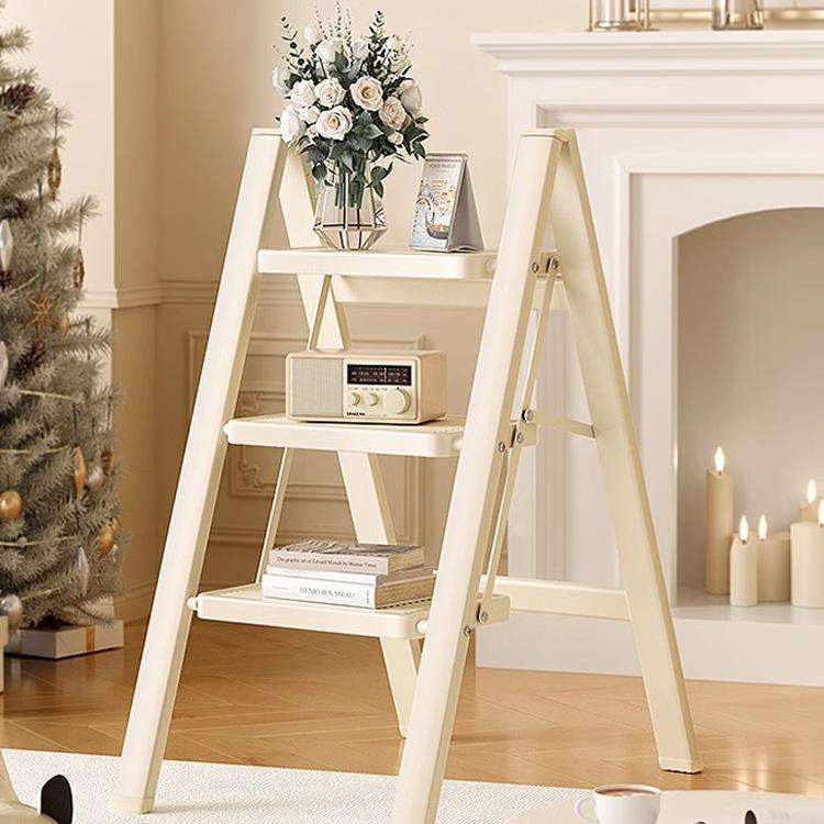 Three-Step Dual-Use Lightweight Folding Carbon Steel Ladder for Home - Flower Stand and Stool