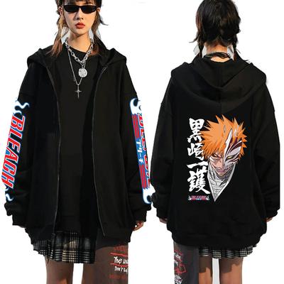Sudadera con capucha y estampado gráfico de Bleach Kurosaki Ichigo para hombre y mujer, con cremallera, ropa de calle cómoda, sudadera unisex Harajuku