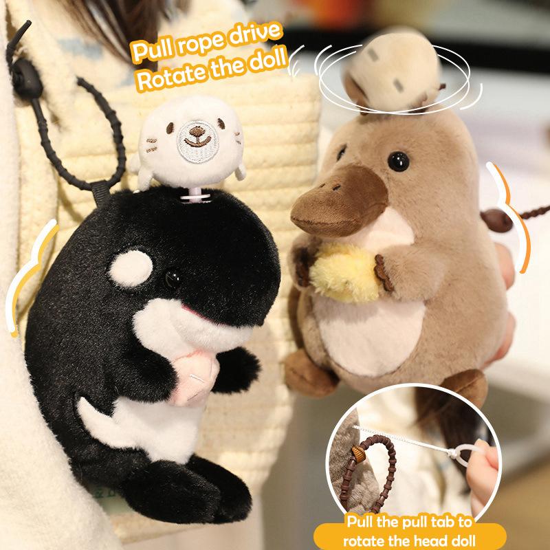 Cute Cartoon Ocean Animal Plush Keychain Kawaii Platypus Shark Otter Stuffed Doll Keyring Bag Pendant Hanging Decoration Gifts