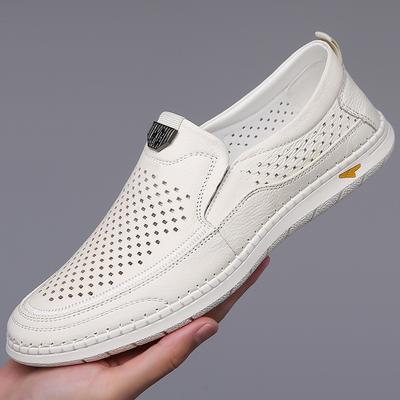 Scarpe estive 2024 per uomo sandali in vera pelle nuovi mocassini traforati slip-on alla moda scarpe casual in pelle traspirante
