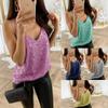 Femmes Grande Taille Pure Paillettes Col en V Sans Manches Paillettes Gilet Chemisier Facile Chemise Haute Mode Sport Fille Chemisier Débardeurs