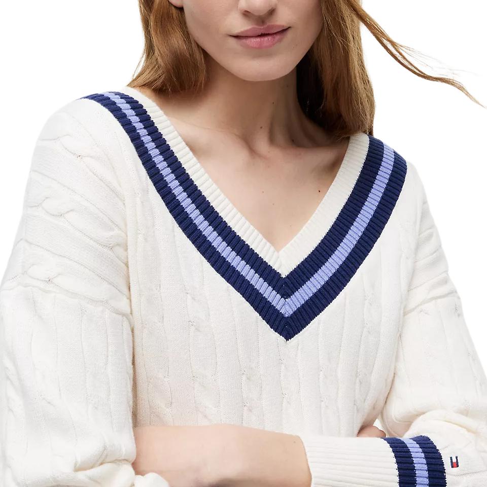 Tommy Hilfiger Cable Knit Soft Comfortable V-Neck Sweater Women sweater XW08635-YA8