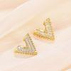 V Shape Stud Earrings for Women Sparkly Pave Set Geometric Earrings Minimalist Daily Fashion Jewelry