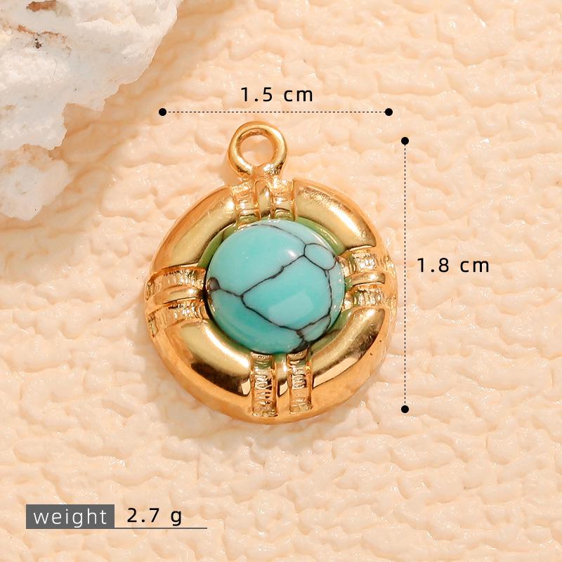 European Retro Turquoise Geometric Oval Pendant - Stainless & Titanium Steel Jewelry for Women