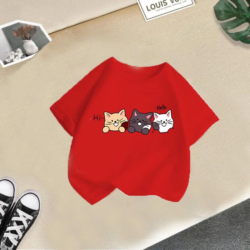 Kid T Shirt Cute Cat Printed Children T-shirt Kids 100% T-shirt Tops Tee Boys Girls Baby Tee 2-13Y