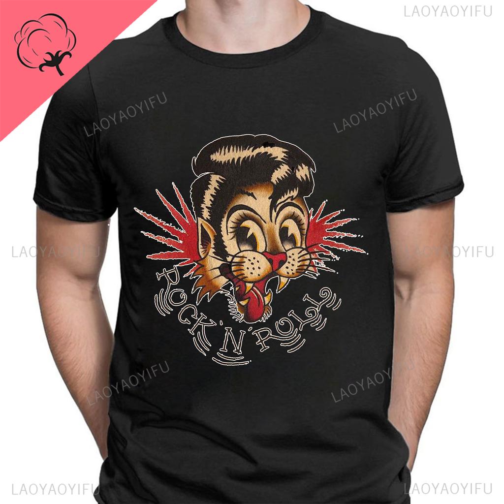 Stray Cats Rock Klassiska T-shirts Amerikanskt Rockabillyband Fan Hipster Streetwear Mode Andningsbar Pojke Flicka Män Kvinnor Bomulls T-shirt