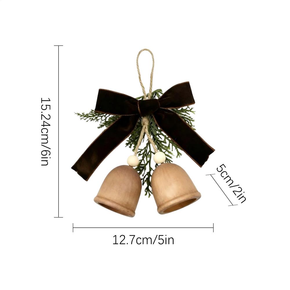 Christmas Wooden Bell Ornaments Wood Garden Bells Wreath Decorations Christmas Tree Bells With Pine And Bow For Garland Door Others