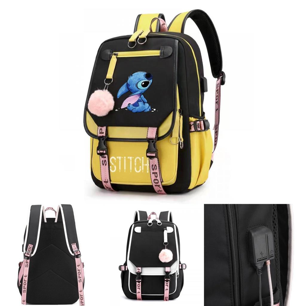 Stitch Cartoon Backpack For Boys Girls With Usb Charge Port