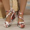 2024 Hot Sale Ladies Shoes Cover Heel Women's Sandals Dress Sandals Women Print Back Zip Platform Wedges Shoes Women
