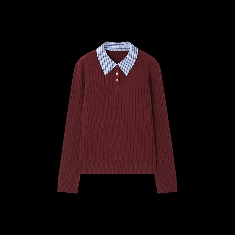Mohanyimei Wool Blend Cable Knit Polo Sweater
