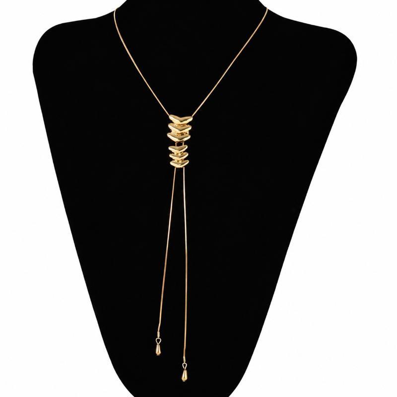 Women's Long Tassel Pendant Choker Retro Fishbone Adjustable Thin Link Necklace for Cocktail Party Jewelry