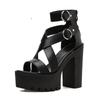 Gdgydh Women's Platform Chunky High Heels Sexy Cross Strap Open Toe Buckle Strap Pumps Back Zipper Party Sandals Goth Style