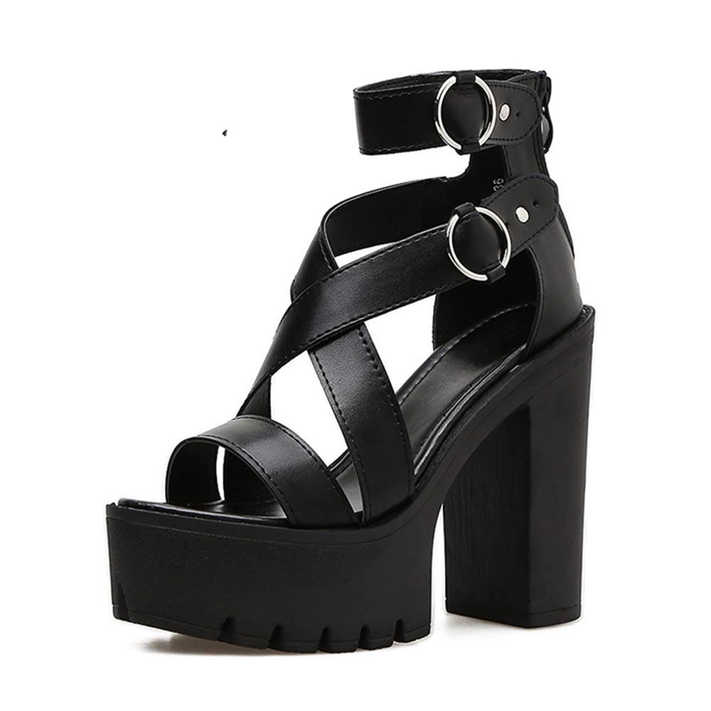 Gdgydh Women's Platform Chunky High Heels Sexy Cross Strap Open Toe Buckle Strap Pumps Back Zipper Party Sandals Goth Style