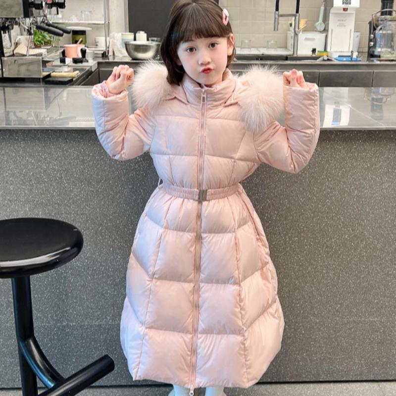 Winter Girls Long Winter Clothes Children's Fashion Large Fur Collar Waist Coat