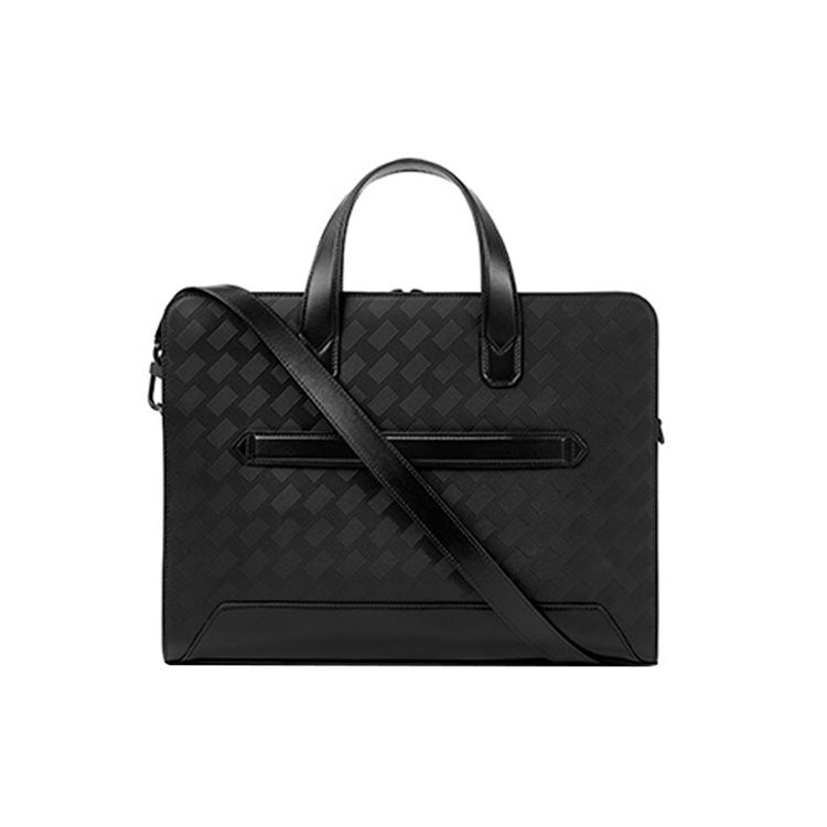 Montblanc Style 3.0 Series Brand Logo Solid Color Zipper Closure Ultra-Thin Leather Handheld Shoulder Crossbody Briefcase Men bags Black 129962