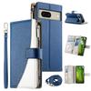 For Google Pixel 8 Case Zipper Wallet Color Splicing Leather Flip Phone Cover with Straps