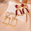 Ancona Red Big Hollow Square Enamel Geometry Drop Earrings Exaggerated Wedding Party Jewelry Accessories Christmas Gift