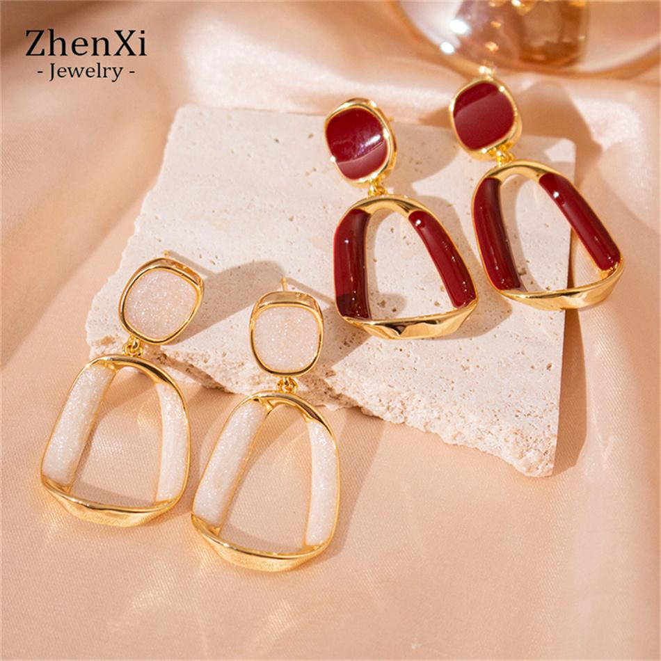 Ancona Red Big Hollow Square Enamel Geometry Drop Earrings Exaggerated Wedding Party Jewelry Accessories Christmas Gift