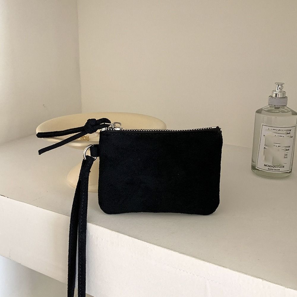 PU Leather Suede Coin Purse Shoulder Bag Hanging Neck Lanyard Wallet Makeup Storage Korean Style Mini Storage Bag Travel