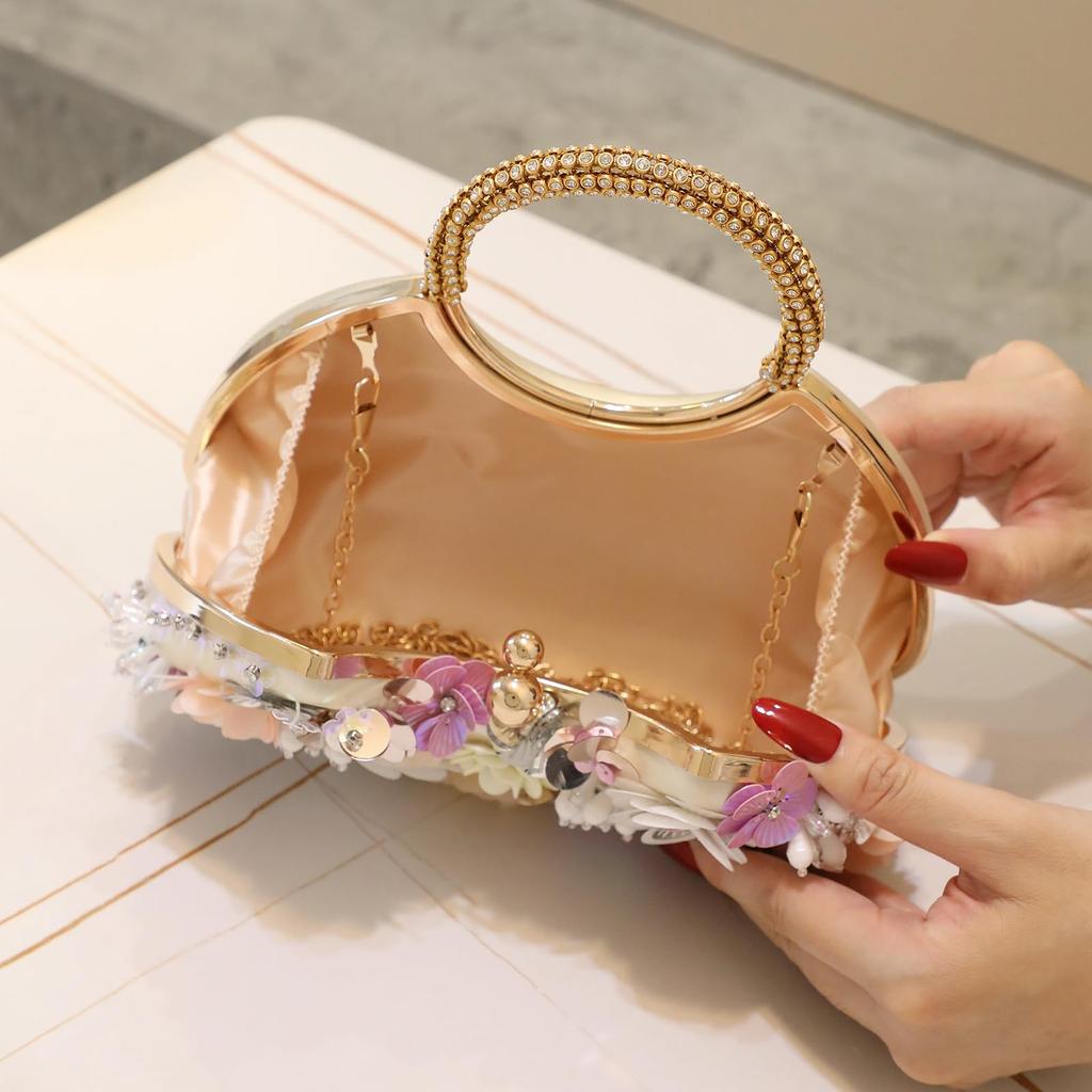 [BoleLOJin] Fashionable Women's Clutch Bag, High-end Ladies' Evening Bag, Stone-embellished Floral Acrylic Bag, Banquet Clutch Bag