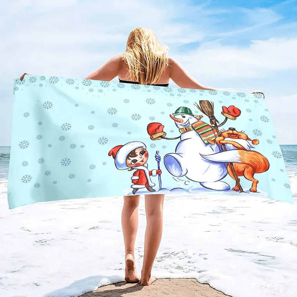 Snowman Microfiber Sand Free Beach Towel,Large Super Absorbent Lightweight Towel for Travel Pool Swimming Bath Christmas Xmas