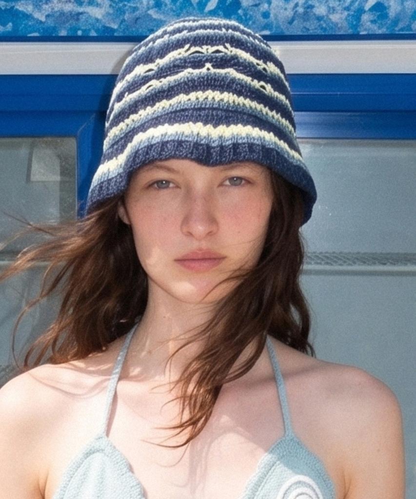 SINOON Striped Crochet Beanie (Navy)