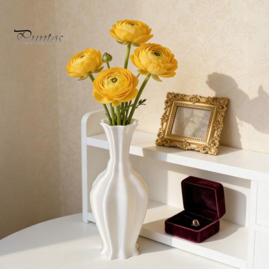 Bedroom Floral Container 3D Printed Minimalist Vase with Wavy Rim, Modern Flower Vase, Decorative Arrangement Holder Ceramic for Flowers & Artificial
