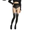 Women Sexy Transparent High Waist Pantyhose Cuban Heel Back Seam Fake Thigh High Stockings Retro Jacquard Open Crotch Tights