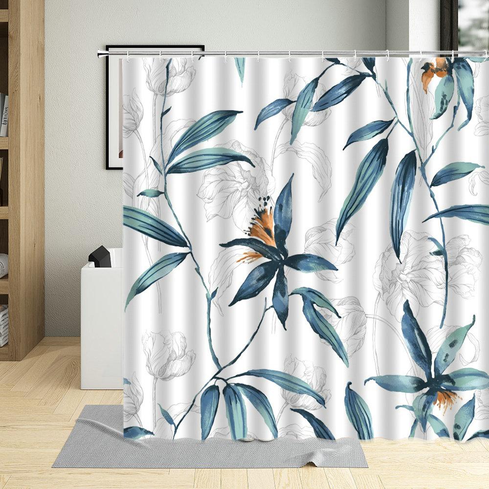Leaves Shower Curtain Watercolor Tree Branch Leaf Vine Plant Bath Curtain Modern Fabric Nordic Bathroom Decor