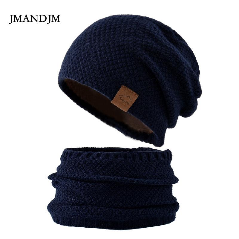 Varmt vinterskjerf for menn, strikkelue, europeisk og amerikansk ensfarget fløyelslue, fortykket vinterdress