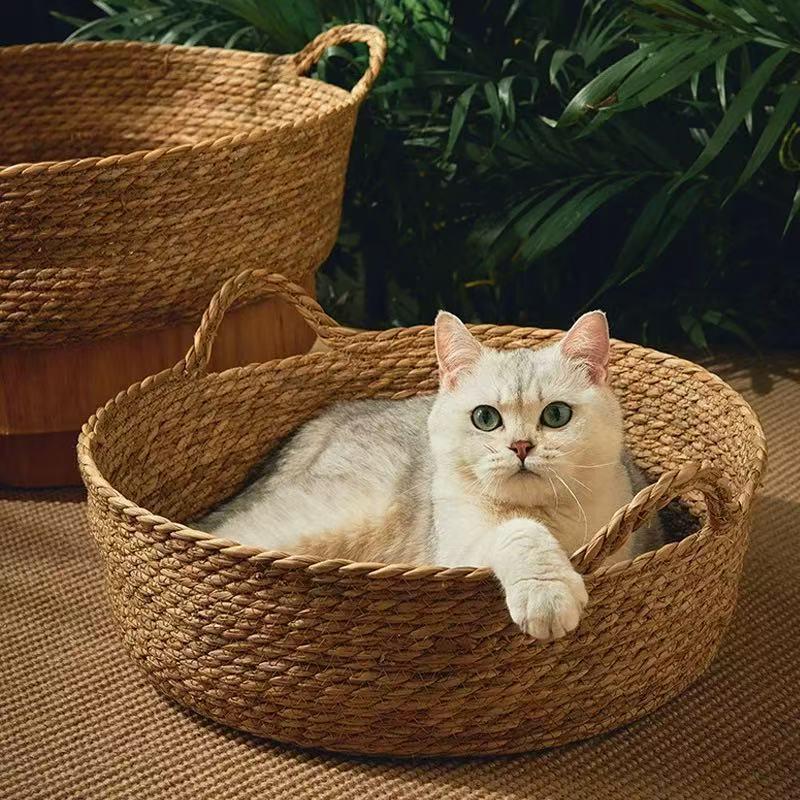 Rattan Woven Cat Nest: Handmade Cool Summer Bed, Universal for All Seasons